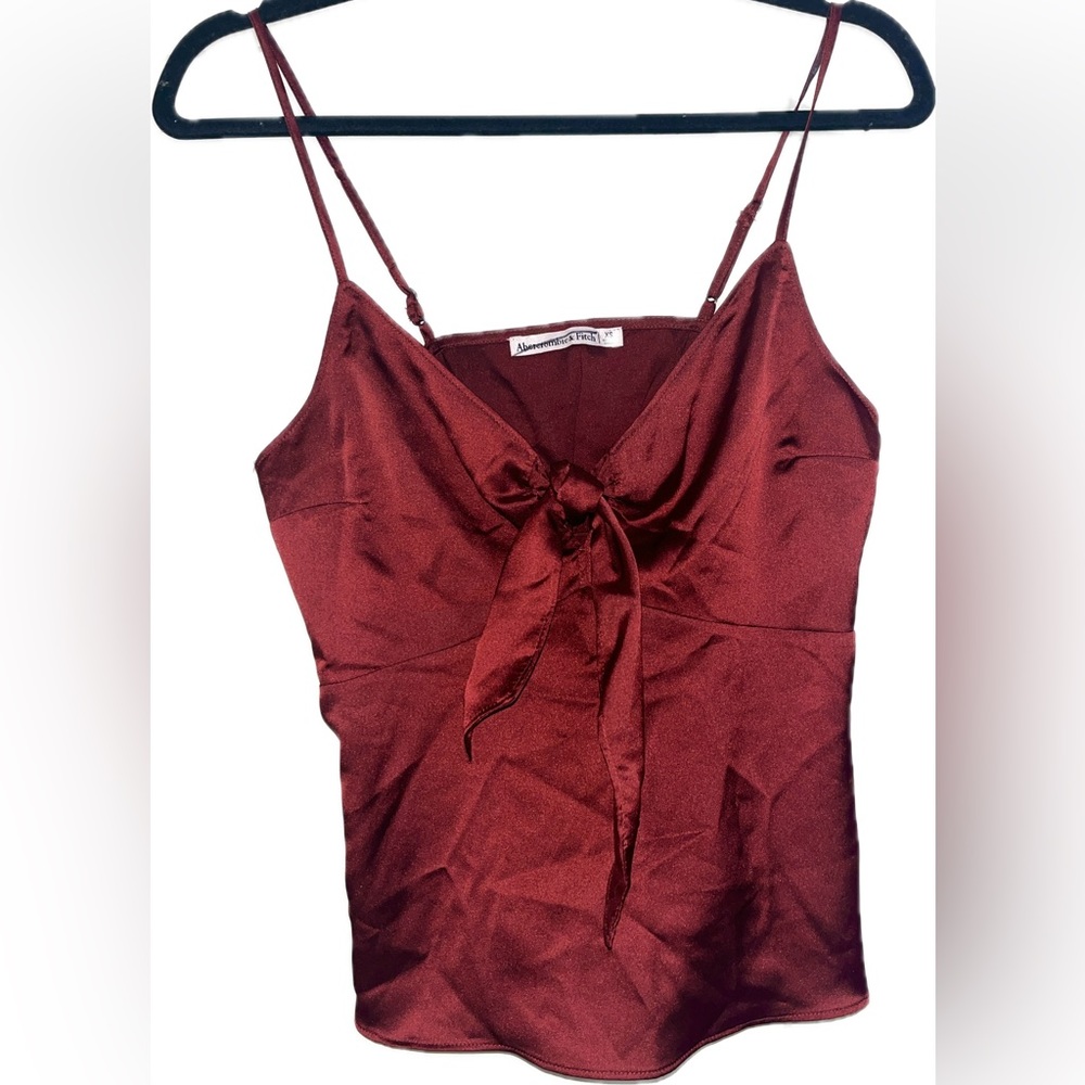 Dark Red Tie Front Blouse